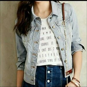 Pilcro and the Letterpress M blue striped cropped denim jacket